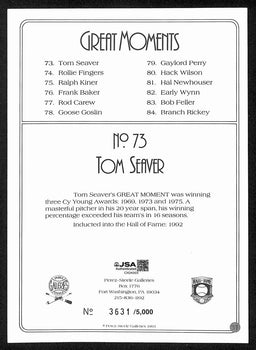 Tom Seaver Signed/Auto 1993 Perez Steele Great Moments No. 73 Mets Jsa 199330