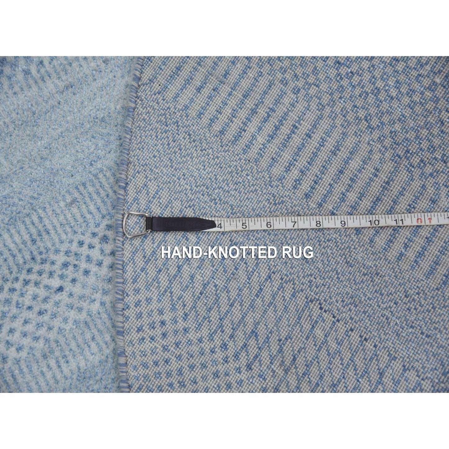 5'10"X5'10" Blue Wool And Silk Hand Knotted Modern Grass Design Round Rug