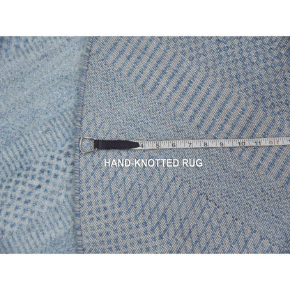 5'10"X5'10" Blue Wool And Silk Hand Knotted Modern Grass Design Round Rug