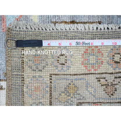 3'X11'6" Gray Anatolian Village Design Hand Knotted Pure Wool Runner Rug