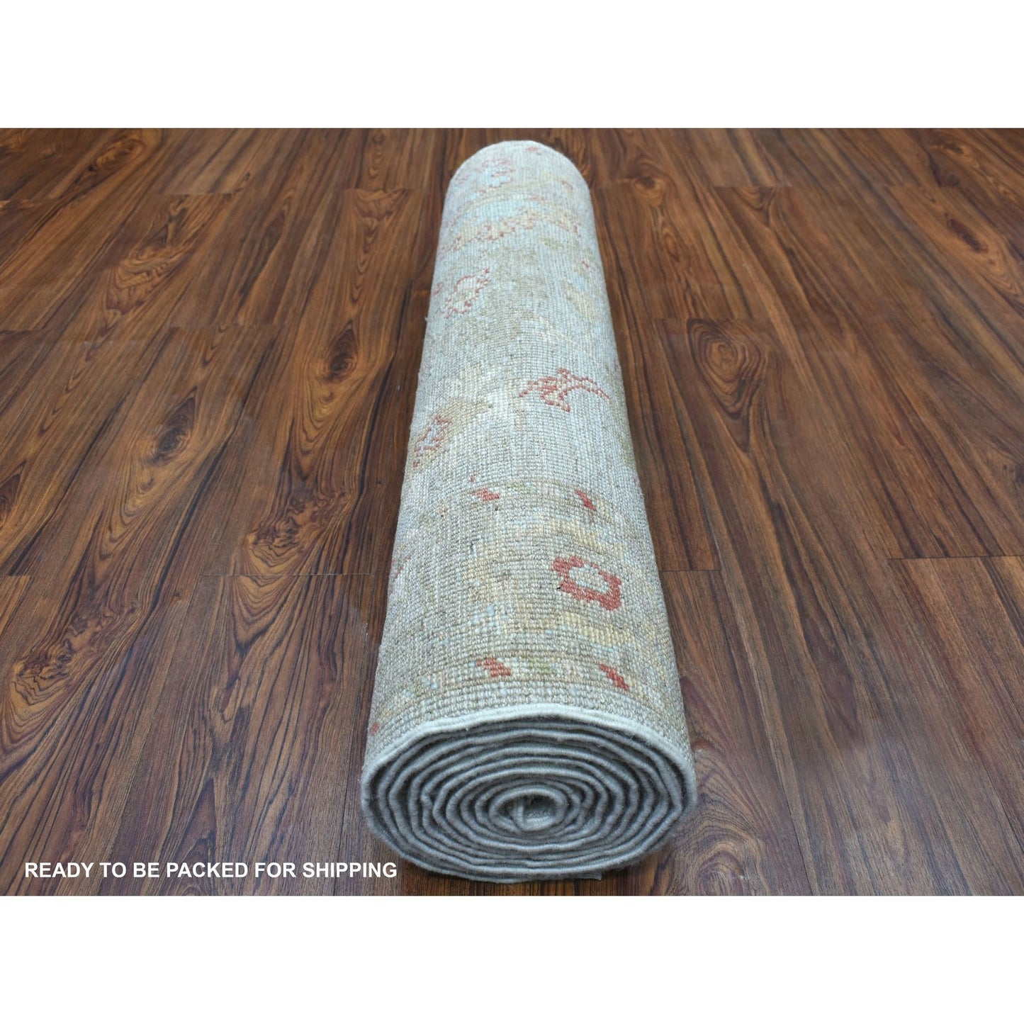 2'10"X11'8" Hand Knotted Gray Angora Oushak With Floral Motifs Wool Rug