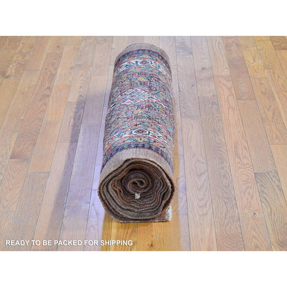 3'6"X17'4" Brown Old Farsian Serrib Xl & Wide Runner Hand Knotted Rug