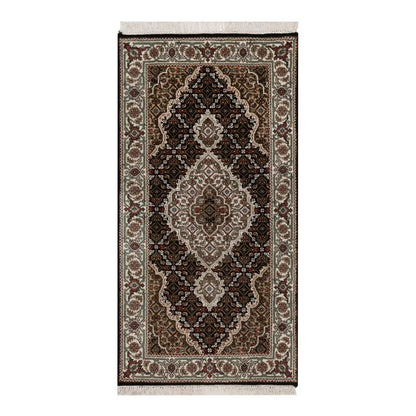 2'4"X4'9" Black Tebraz Mahi With Medallion Design Wool Rug Hand Knotted