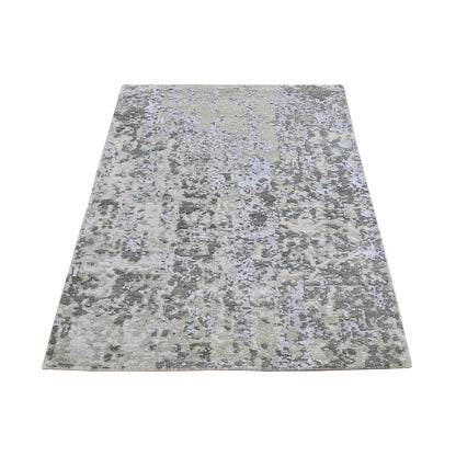 3'X5'2" Gray Abstract Design Wool Denser Weave Hand Knotted Rug