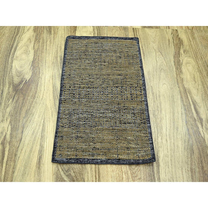 2'X3' Black & Brown Oxidized Grass Design, 100% Wool Hand Knotted Mat Rug