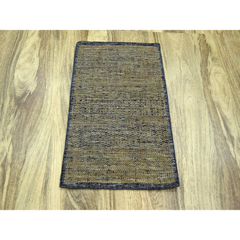 2'X3' Black & Brown Oxidized Grass Design, 100% Wool Hand Knotted Mat Rug