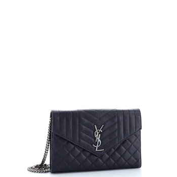Saint Laurent Classic Monogram Chain Wallet Mixed Matelasse Leather Medium