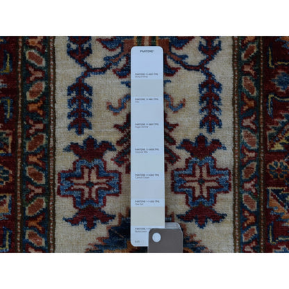 2'X2'10" Ivory Super Kazak Tribal Design Extra Soft Wool Hand Knotted Rug