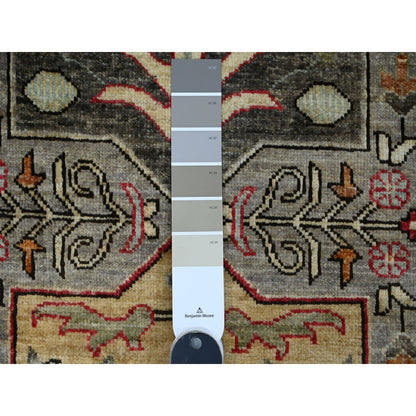 2'6"X5'9" Gray Caucasian Akstafa Design Pure Wool Hand Knotted Runner Rug