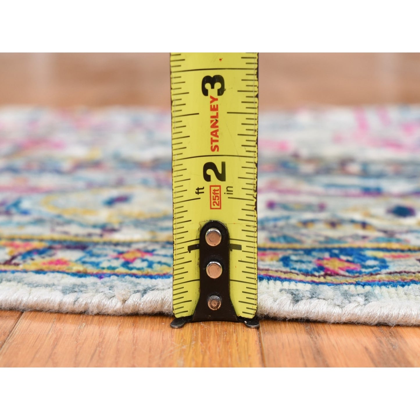 2'X2' White Modern Design Silk With Wool Hand Knotted Sample Mat Rug