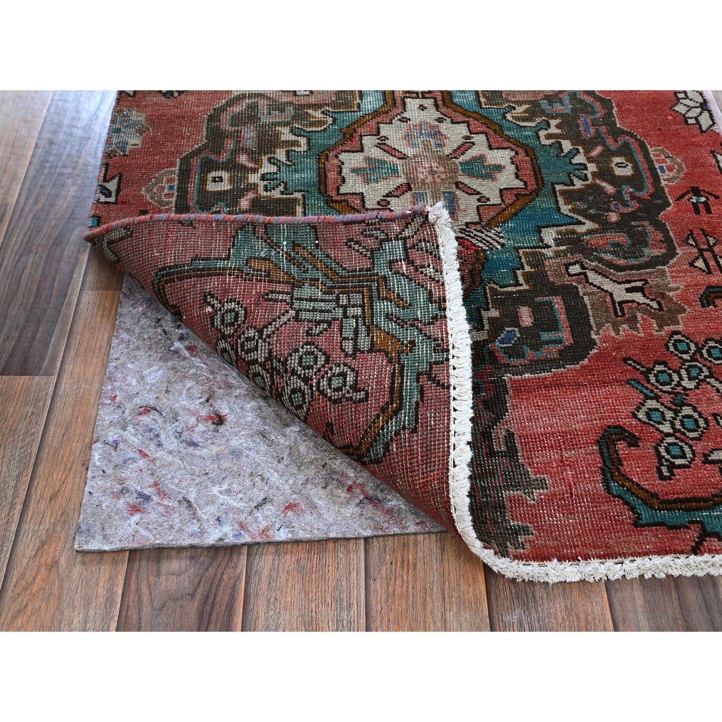 2'5"X9'6" Red Vintage Zoroastrian Tebraz Hand Knotted Pure Wool Runner Rug