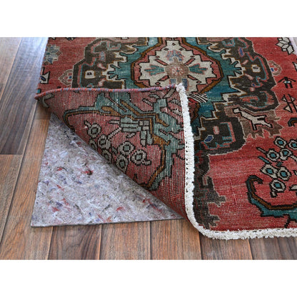 2'5"X9'6" Red Vintage Zoroastrian Tebraz Hand Knotted Pure Wool Runner Rug