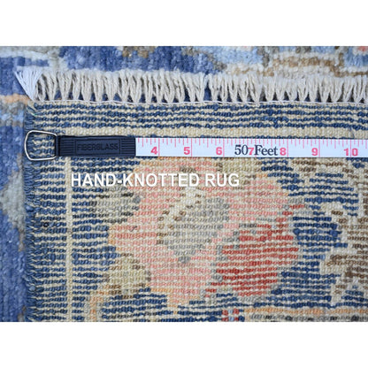 2'9"X15'8" Admiral Blue Afghan Angora Oushak Wool Hand Knotted Runner Rug