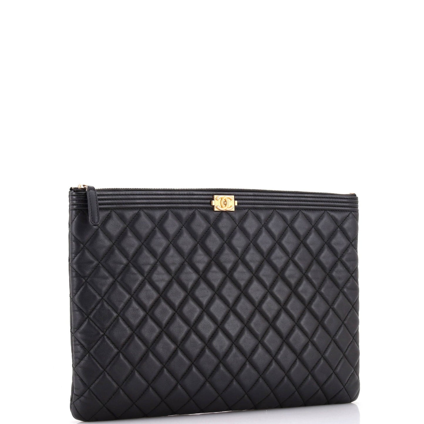 Chanel Boy O Case Clutch Quilted Lambskin Large
