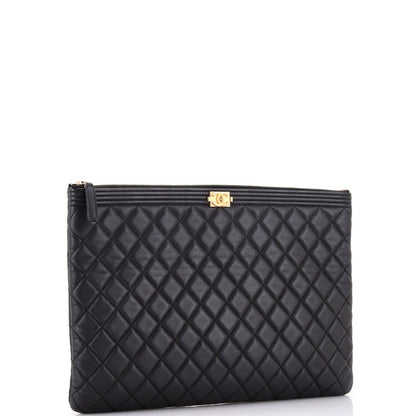 Chanel Boy O Case Clutch Quilted Lambskin Large