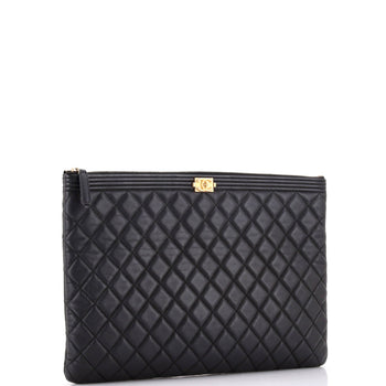 Chanel Boy O Case Clutch Quilted Lambskin Large