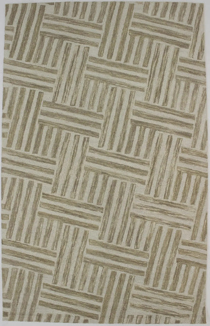 Hand-Knotted Tan Geometric Wool Area Rug Modern