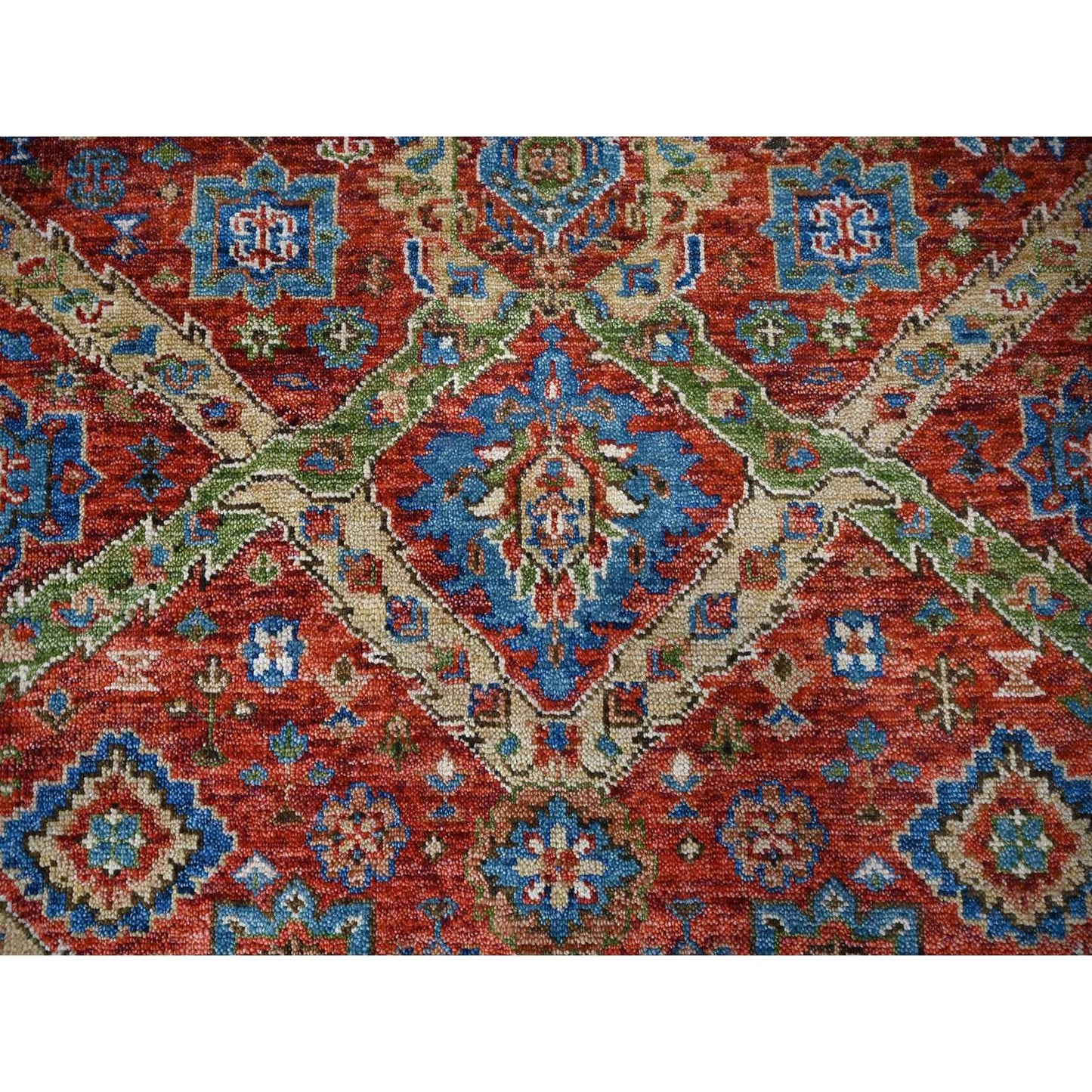 8'X9'10" Coral Red Heris With All Over Design Hand Knotted Wool Rug