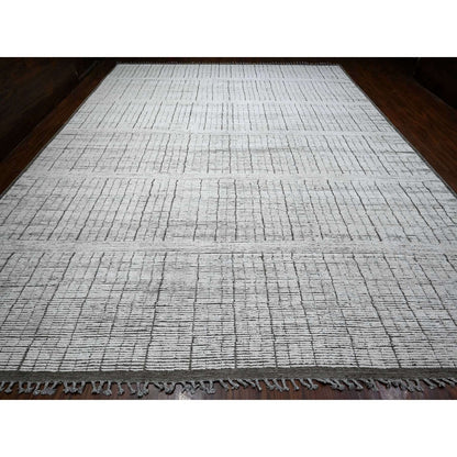 12'2"X15'9" Ivory Hand Knotted Moroccan Weave Wool Oversized Oriental Rug