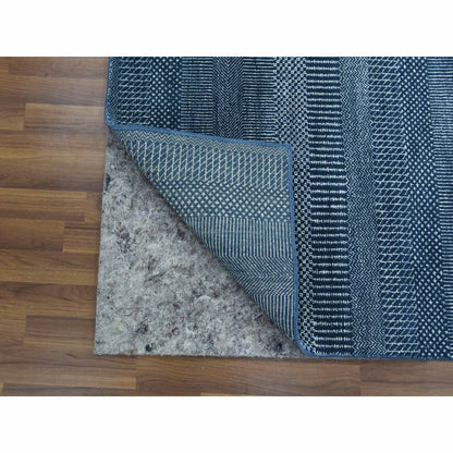 4'1"X6'1" Blue Wool And Silk Hand Knotted Modern Grass Design Gabbeh Rug