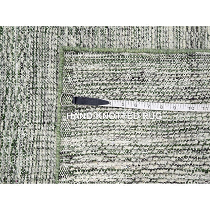 2'7"X8' White & Green Hand Knotted Oxidized Grass Design Wool Runner Rug