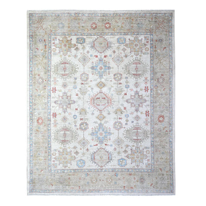 8'X9'9" Porcelain White Wool Hand Knotted Finer Peshawar Oriental Rug