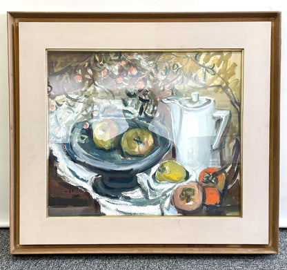 Ludwig Bock 1965 Original Gouache Still Life Painting  Apples & Pears  Signed