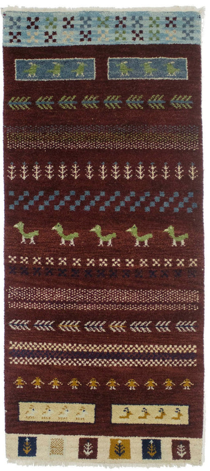 3X6 ft Handmade Maroon Red Striped Tribal Style