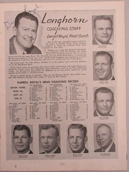 1961 Texas Vs Oklahoma Game Program Signed By (50) Longhorns W/ Royal  192967