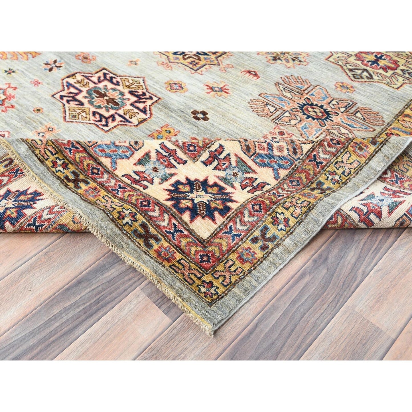 10'X13'6" Light Gray Afghan Super Kazak Soft Wool Hand Knotted Rug