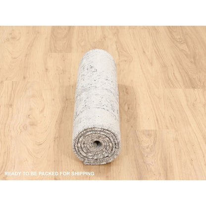 2'6"X8'1" Undyed Natural Wool Modern Cut And Loop Pile Beige Runner Rug