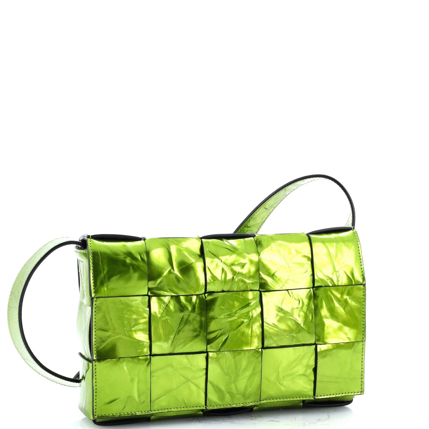 Bottega Veneta Cassette Crossbody Bag Maxi Intrecciato Crinkled Metallic Leather