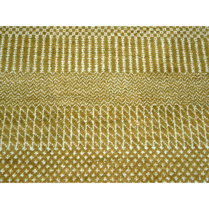 9'X12' Ecru Brown Modern Grass Design Wool And Silk Hand Knotted Rug
