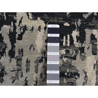 8'10"X11'8" Cloud Gray Erased Design Wool With Real Silk Hand Knotted Rug