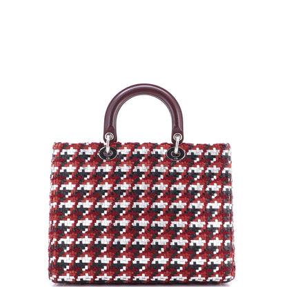 Christian Dior Lady Dior Bag Woven Leather With Tweed Large