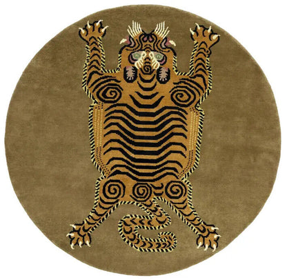 Nepali Round Oriental Rug Tribal Pictorial Style