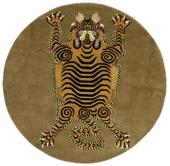 Nepali Round Oriental Rug Tribal Pictorial Style