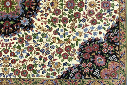 Handmade Kirman Oriental Rug Cream & Blue Floral