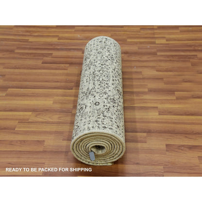 2'7"X12' White Mamluk Dynasty Design Undyed Wool Hand Knotted Runner Rug