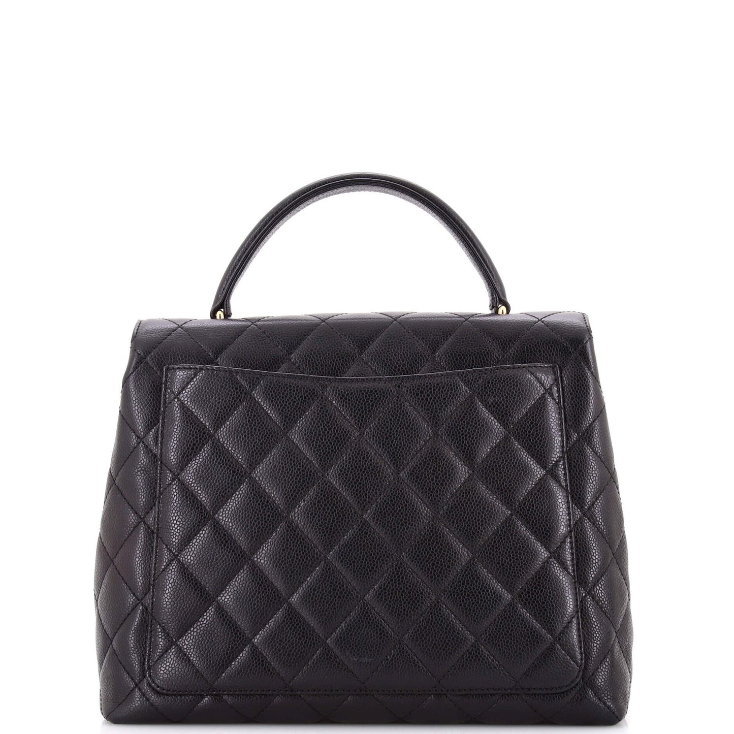 Chanel Vintage Classic Top Handle Flap Bag Quilted Caviar Jumbo