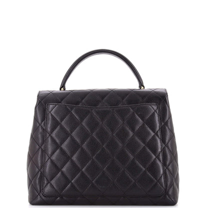 Chanel Vintage Classic Top Handle Flap Bag Quilted Caviar Jumbo