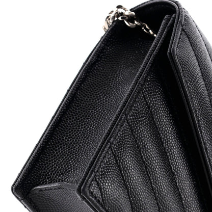 Saint Laurent Classic Monogram Wallet On Chain Matelasse Chevron Leather Small