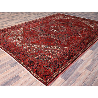 8'1"X11' Garnet Red Antique Village Motifs Heris Wool Hand Knotted Rug