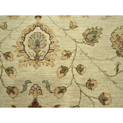 7'3"X9'3" Ivory Hand Knotted Agra Ziegler Design Leaf Pattern Wool Rug