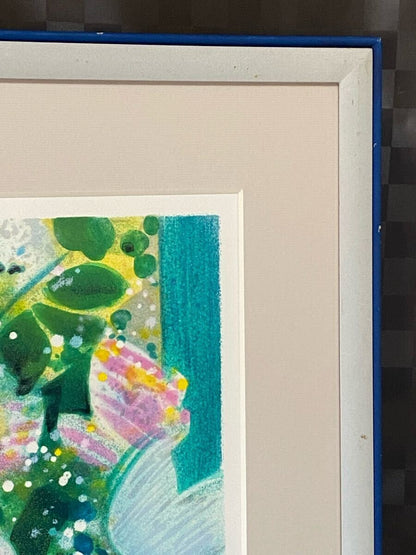 Framed Camille Hilaire Original Lithograph Still Life with Flowers Hand-Signed