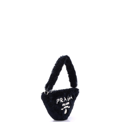 Prada Triangle Top Handle Pouch Bag Terry Cloth Mini