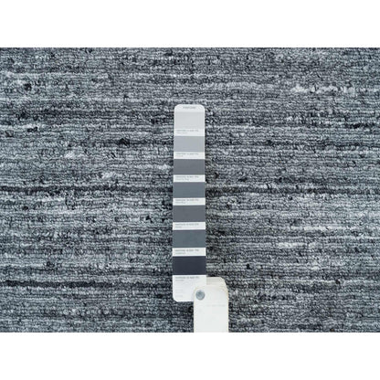 8'1"X8'1" Arsenic Gray Modern Striae Design Wool Hand Loomed Square Rug