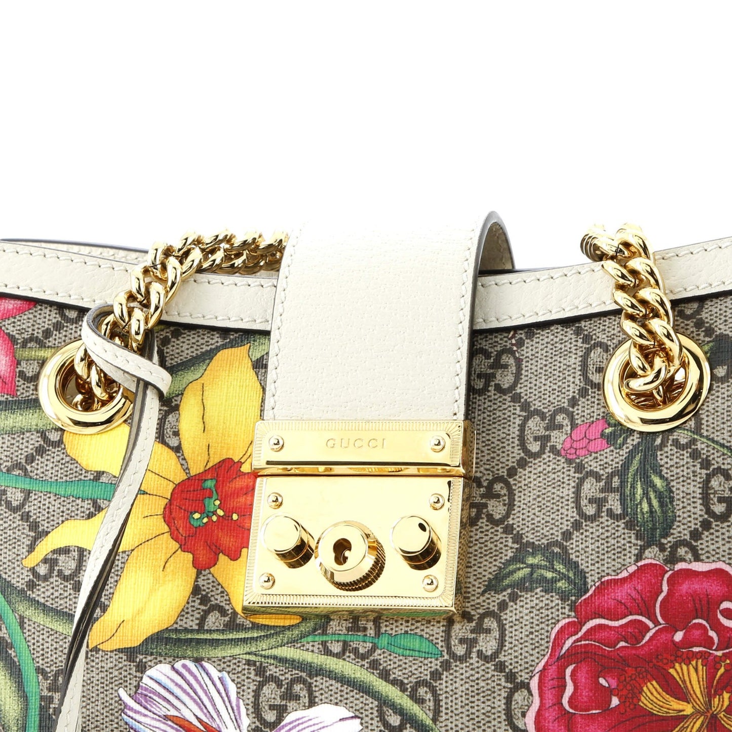 Gucci Padlock Chain Tote Flora Gg Coated Canvas Small