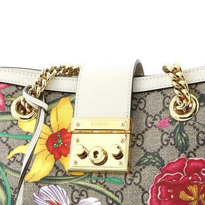 Gucci Padlock Chain Tote Flora Gg Coated Canvas Small