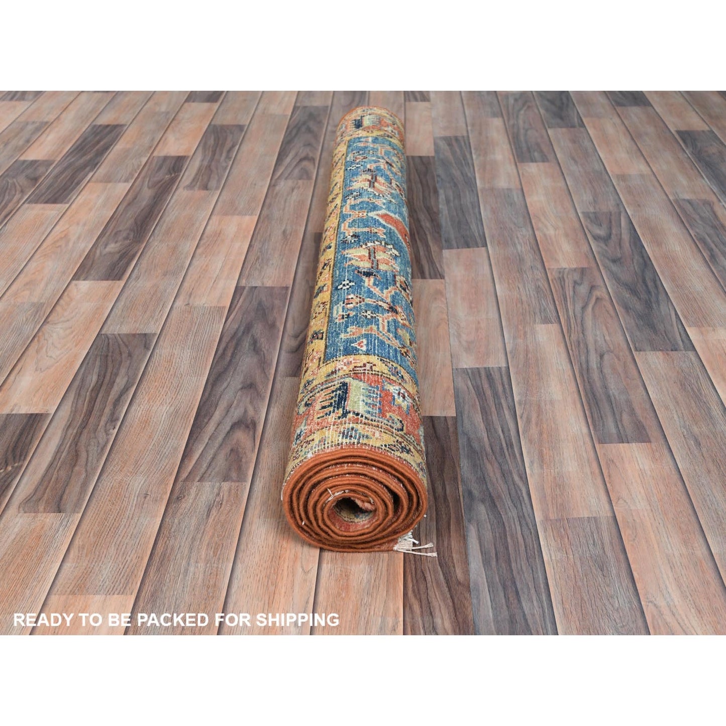 3'10"X6'2"Orange Afghan With Bookshaish Design Hand Knotted Pure Wool Rug